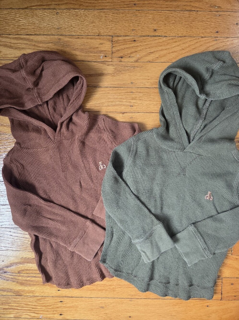 GAP Toddler Waffle Knit Hoodie- Sable Brown & Army Jacket Green 2 Years